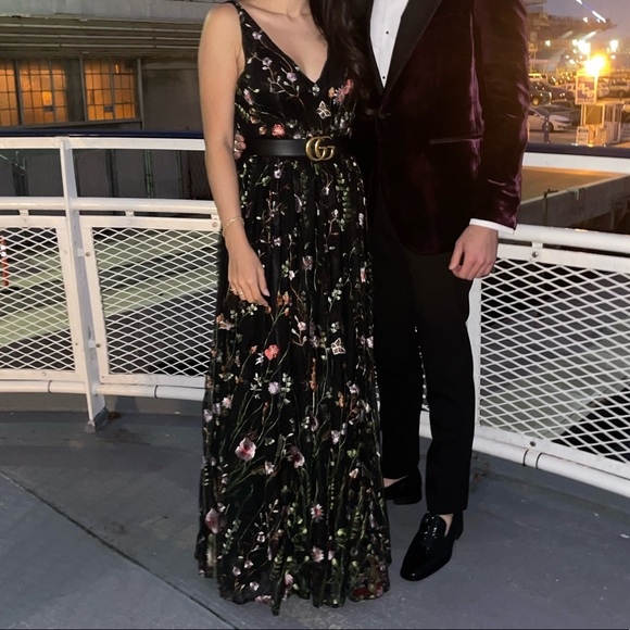 Mac Duggal black floral floor length gown with built in romper - Picture 10 of 10